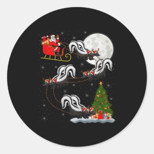 Skunk Santa Sleigh Flying Funny Magical Christmas Classic Round Sticker