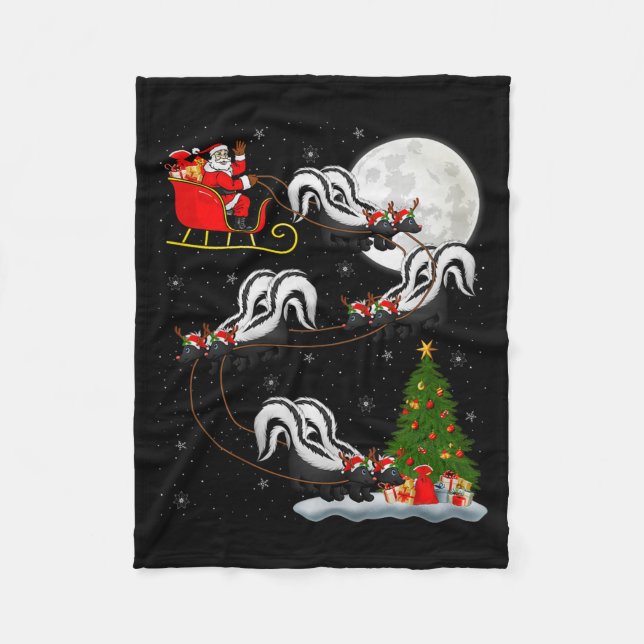 Skunk Santa Sleigh Flying Funny Magical Christmas  Fleece Blanket (Front)