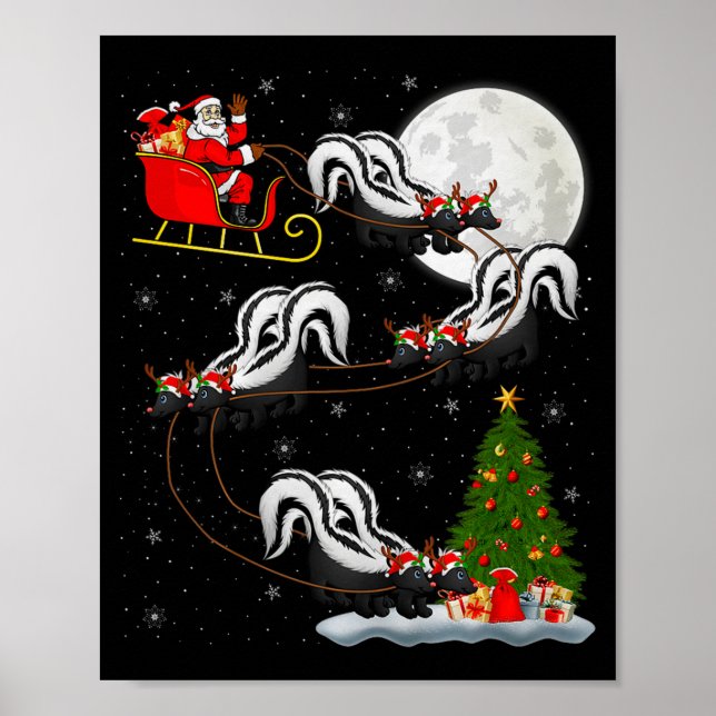 Skunk Santa Sleigh Flying Funny Magical Christmas  Poster (Front)