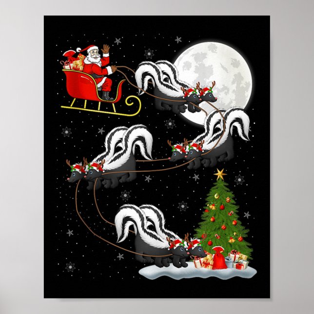 Skunk Santa Sleigh Flying Funny Magical Christmas  Poster (Front)