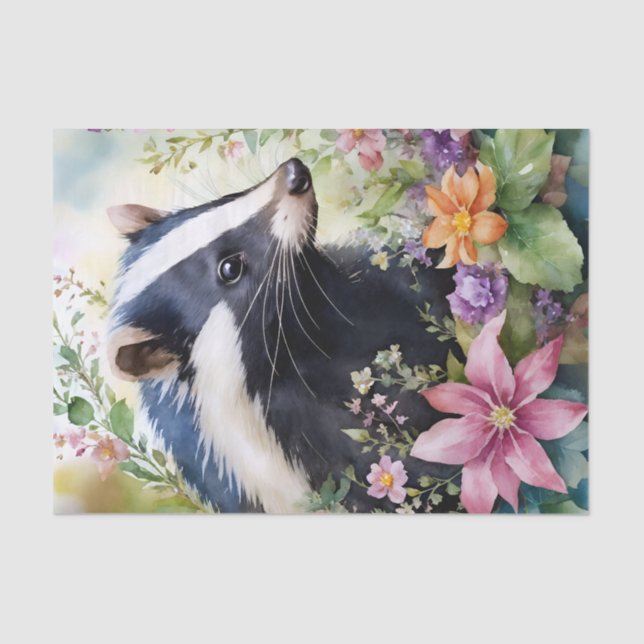 Skunk Watercolor Floral Art Tissue Paper (Front)
