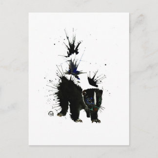 Skunk watercolour painting postcard