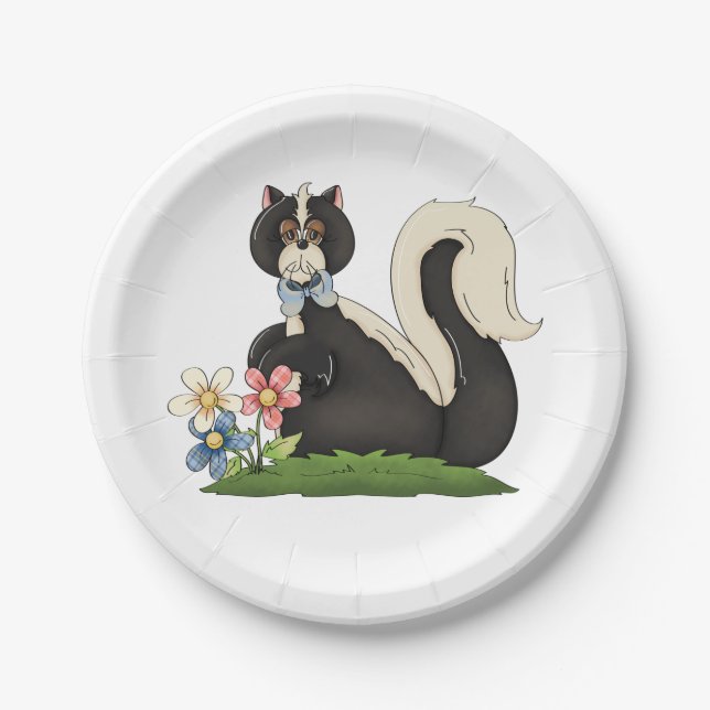 Skunk With Flowers Paper Plate (Front)