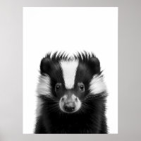 Skunk Woodland Modern Portrait black white  