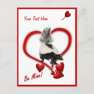 Skunks - Be Mine Customizable Valentines Day Holiday Postcard