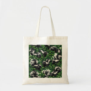 Skunks in Green Foliage Pattern Tote Bag