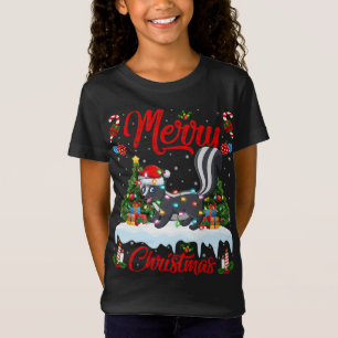 Skunks Lover Xmas Lighting Santa Hat Skunks Christ T-Shirt