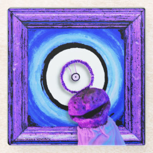 Skwot Above Assie the Barker Surreal Alien Glass Coaster