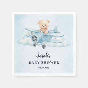 Sky Adventure Cute Teddy Bear Pilot Baby Shower Napkin