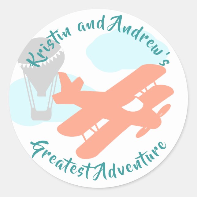 Sky Adventure Transportation Baby Shower Classic Round Sticker (Front)