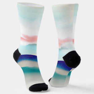Sky and Navy Blue Red Abstract Painting Socks