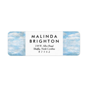 Sky and Ocean Blue White Clouds Watercolor Painted