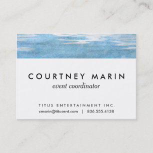 Sky and Ocean Blue White Clouds Watercolor Painted Business Card