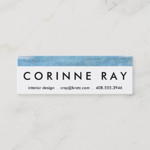 Sky and Ocean Blue White Clouds Watercolor Painted Mini Business Card