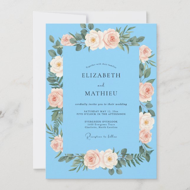 Sky Apricot Foliage Eucalyptus Wedding Invitation (Front)