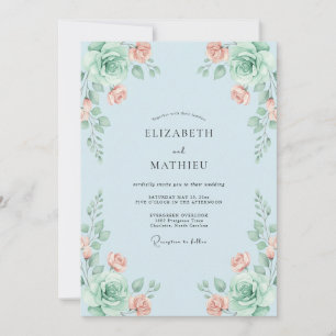 Sky Apricot Leafy Wedding Invitation