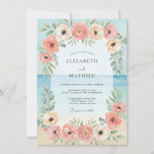 Sky Apricot Ranunculus Grey Eucalyptus Wedding Invitation