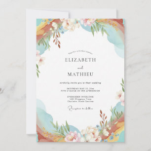 Sky Apricot Wildflower Wedding Invitation