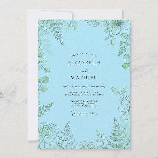 Sky Azure Fern Wedding Invitation (Front)