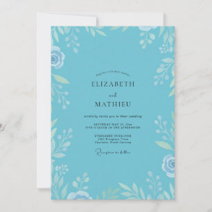 Sky Azure Leafy Wedding Invitation