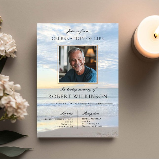 Sky Beach celebration of life Funeral Photo Invitation (Creator Uploaded)