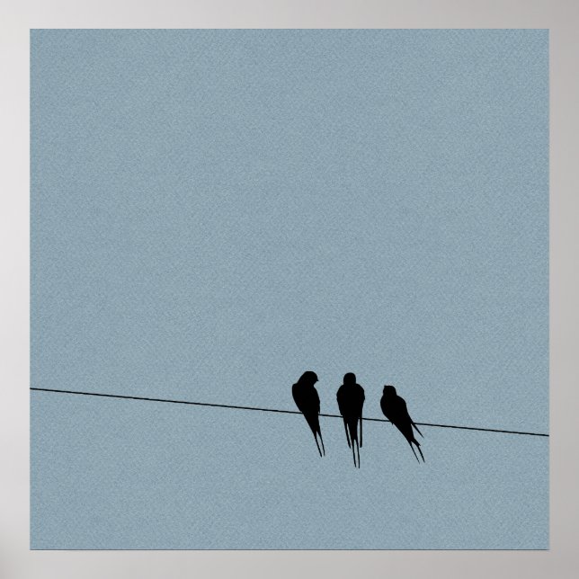 Sky Blackbirds Silhouette on Wire Poster (Front)