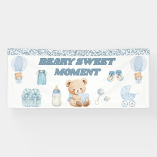 SKY BLUE 2.5' X 6'  VINYL BOY BEAR BABY SHOWER BANNER