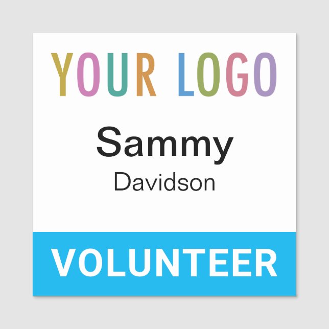 Sky Blue 2x2 Volunteer Badge Logo Pin or Magnetic (Front)