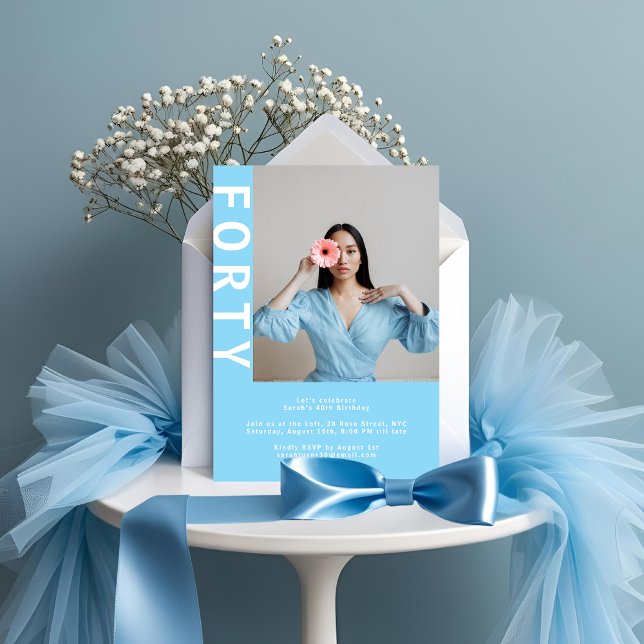 Sky Blue 40th Birthday Invitation (Creator Uploaded)
