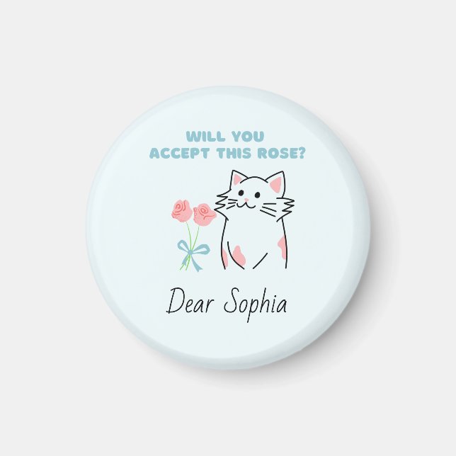 Sky Blue Adorable Cat&Rose  Magnet (Front)
