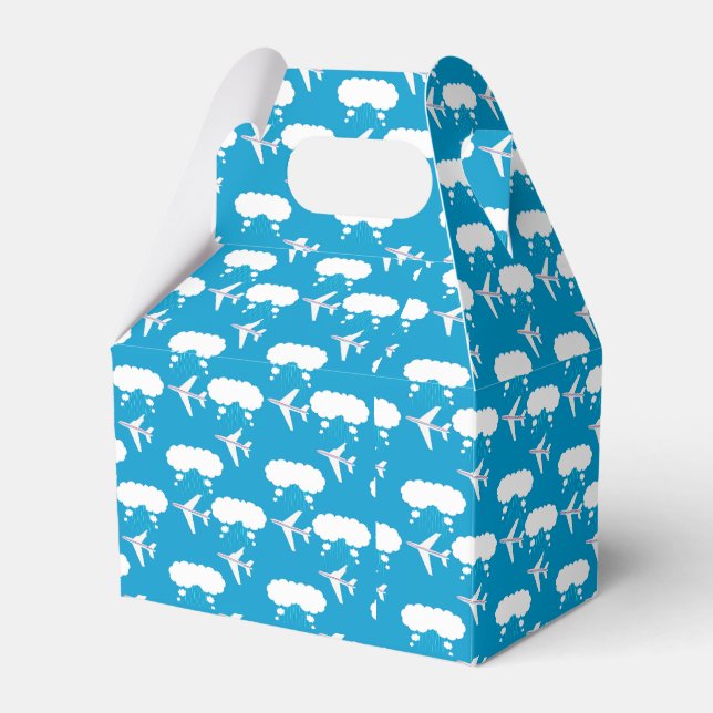 Sky Blue Aeroplane Pattern Favour Box (Front Side)