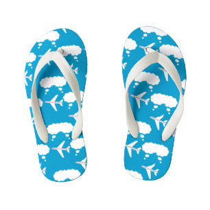 Sky Blue Aeroplane Pattern Kid's Flip Flops