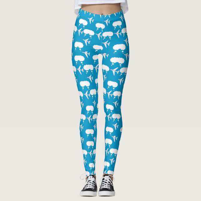 Sky Blue Aeroplane Pattern Leggings (Front)