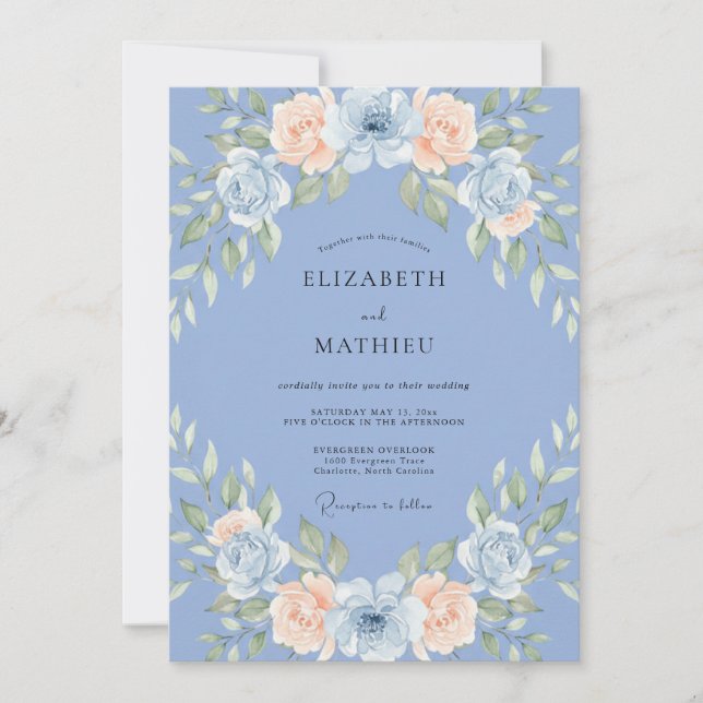 Sky Blue Airy Botanical Romantic Wedding Invitation (Front)