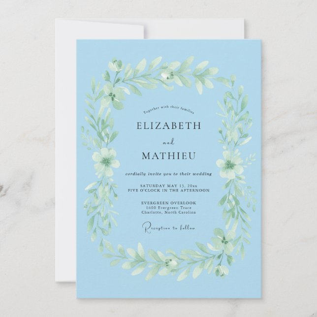 Sky Blue Airy Watercolor Wedding Invitation (Front)