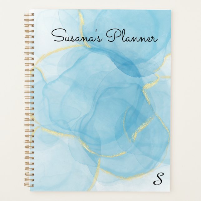 Sky Blue Alcohol Ink Art Painting Planner (Front)