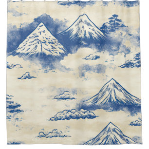 Sky Blue Alpine Mountain Scenic Watercolor Shower Curtain