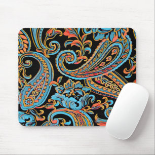 Sky Blue and Autumn Orange Vintage Paisley Mouse P Mat