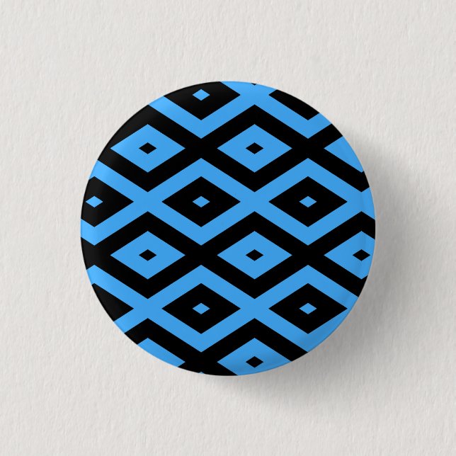 Sky blue and black diamond pattern 3 cm round badge (Front)