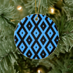 Sky blue and black diamond pattern ceramic tree decoration