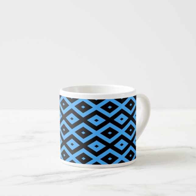 Sky blue and black diamond pattern espresso cup (Front Right)