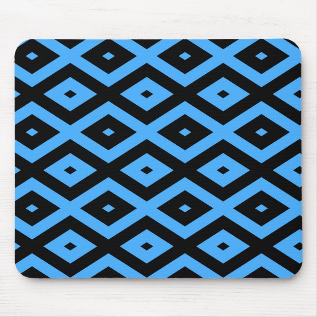 Sky blue and black diamond pattern mouse mat (Front)