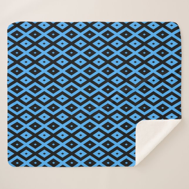 Sky blue and black diamond pattern sherpa blanket (Front (Horizontal))