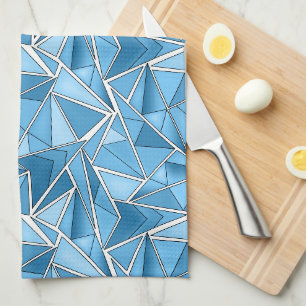 Sky blue and blue geometric shapes pattern modern tea towel