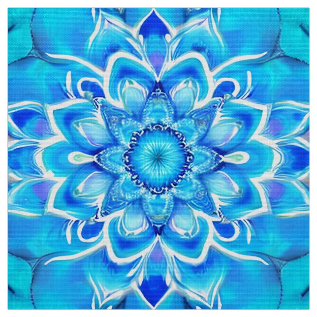 Sky Blue and Cobalt Batik Mandala Pattern Fabric (Swatch)