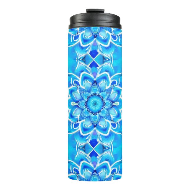 Sky Blue and Cobalt Batik Mandala Pattern Thermal Tumbler (Front)