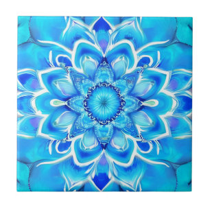 Sky Blue and Cobalt Batik Mandala Pattern  Tile