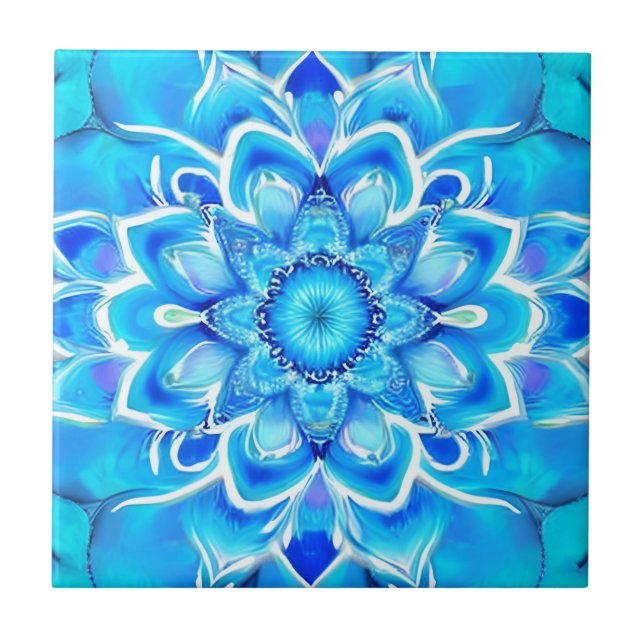 Sky Blue and Cobalt Batik Mandala Pattern  Tile (Front)