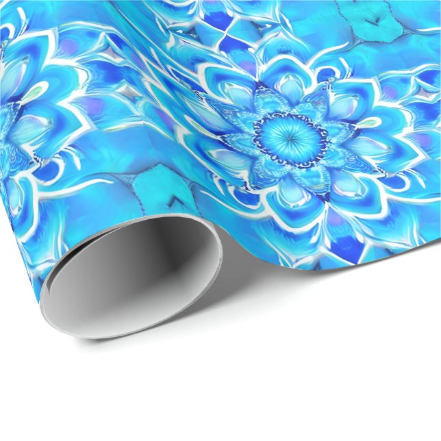 Sky Blue and Cobalt Batik Mandala Pattern Wrapping Paper (Roll Corner)