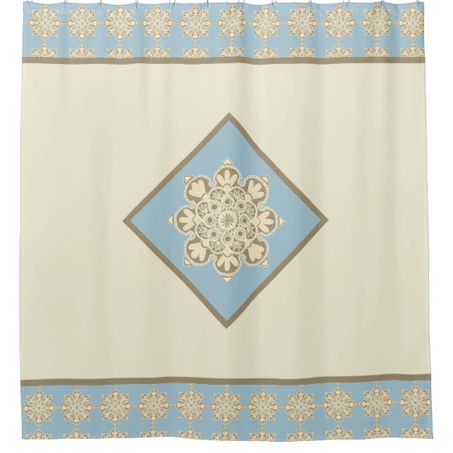 Sky Blue and cream Shower Curtain (Front)